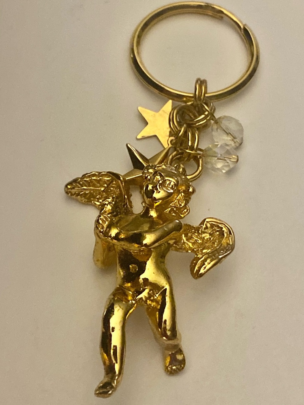 Vtg Kirks Folly Gold Tone Guardian Angel Cherub Cupid Keychain Star Charms ABB